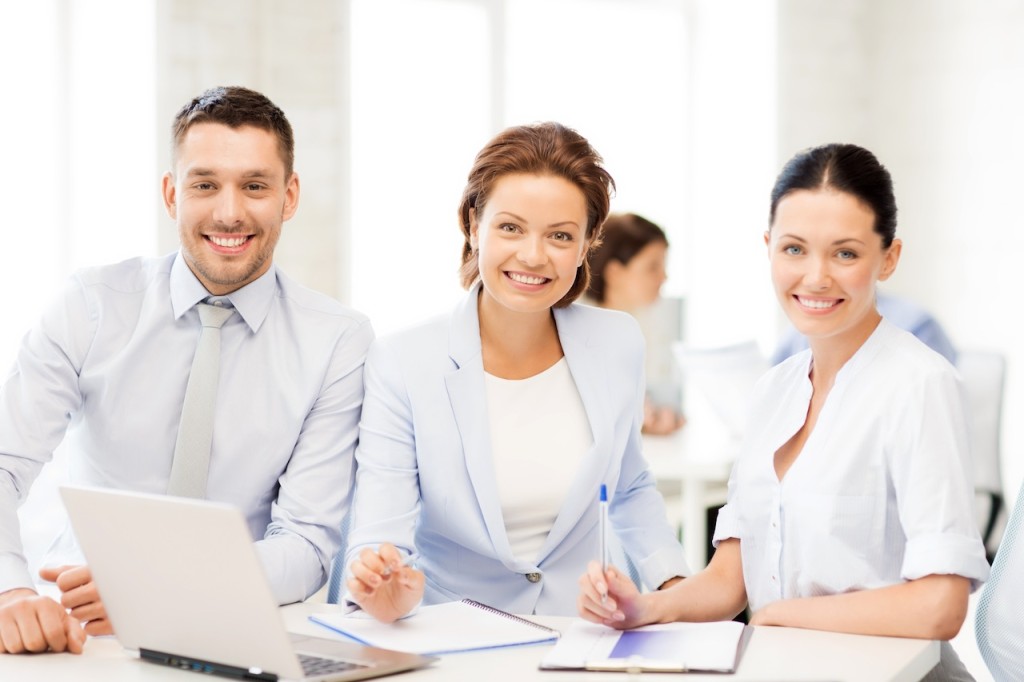 business team discussing something in office